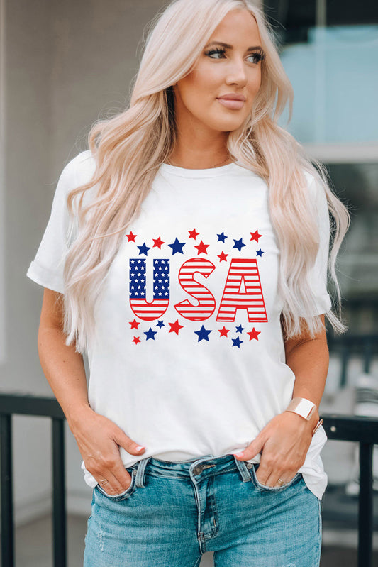 USA Star and Stripe Graphic Tee White