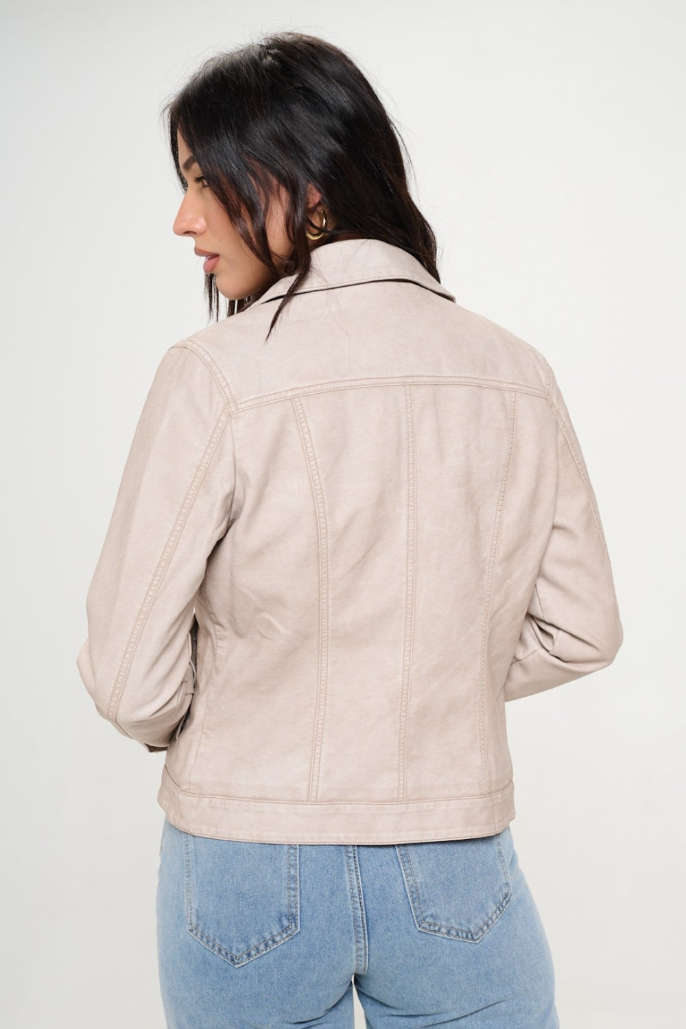 Women's Vegan Leather Button-Down Cargo Shacket