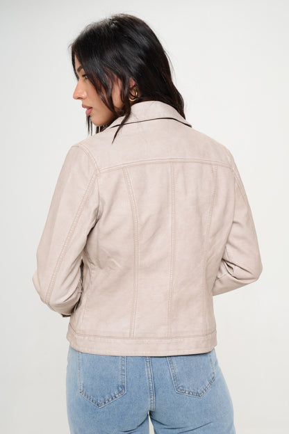 Women's Vegan Leather Button-Down Cargo Shacket