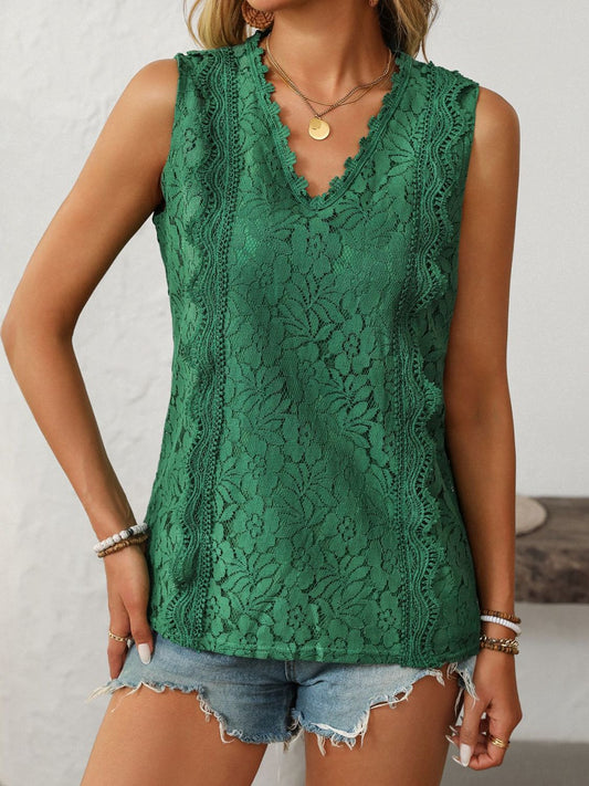 Mandy Lace V-Neck Tank Dark Green