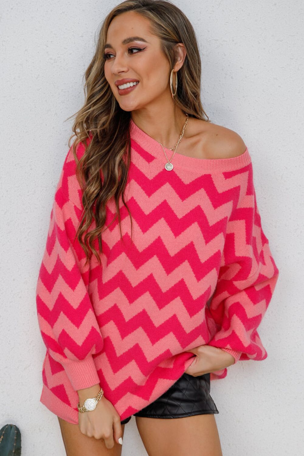 Angel Wings Chevron Lantern Sleeve Tunic Sweater