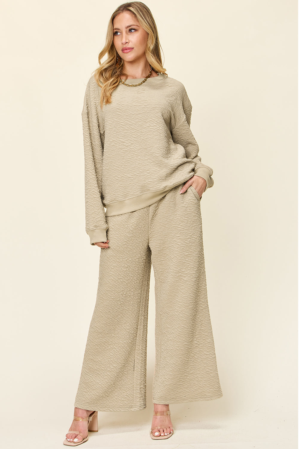 Textured Lounge Set with Drawstring Pants