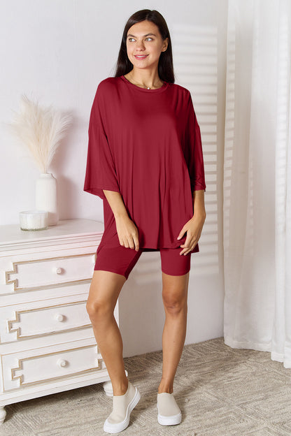 Soft Rayon Lounge Set with 3/4 Sleeves Deep Red