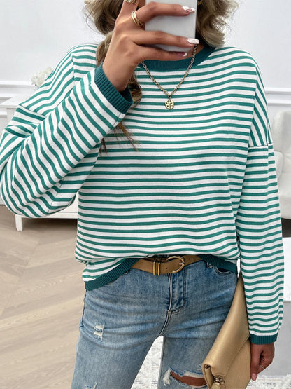 Women's Oversized Striped Sweater Green