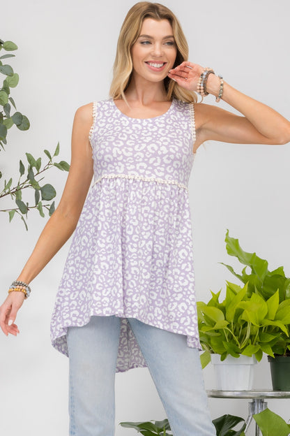 Celeste Full Size Contrast High-Low Hem Tank Lilac Leopard