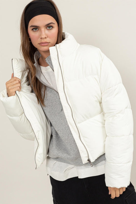 HYFVE Quilted Back Drawstring Puffer Jacket Cream