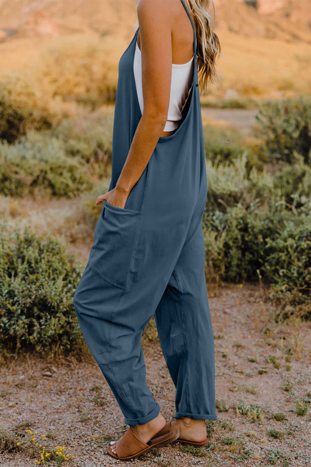 Sleeveless V-Neck Jumpsuit with Pockets