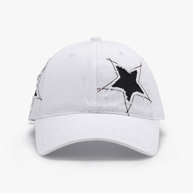 Distressed Star Raw Hem Cap for Women White One Size