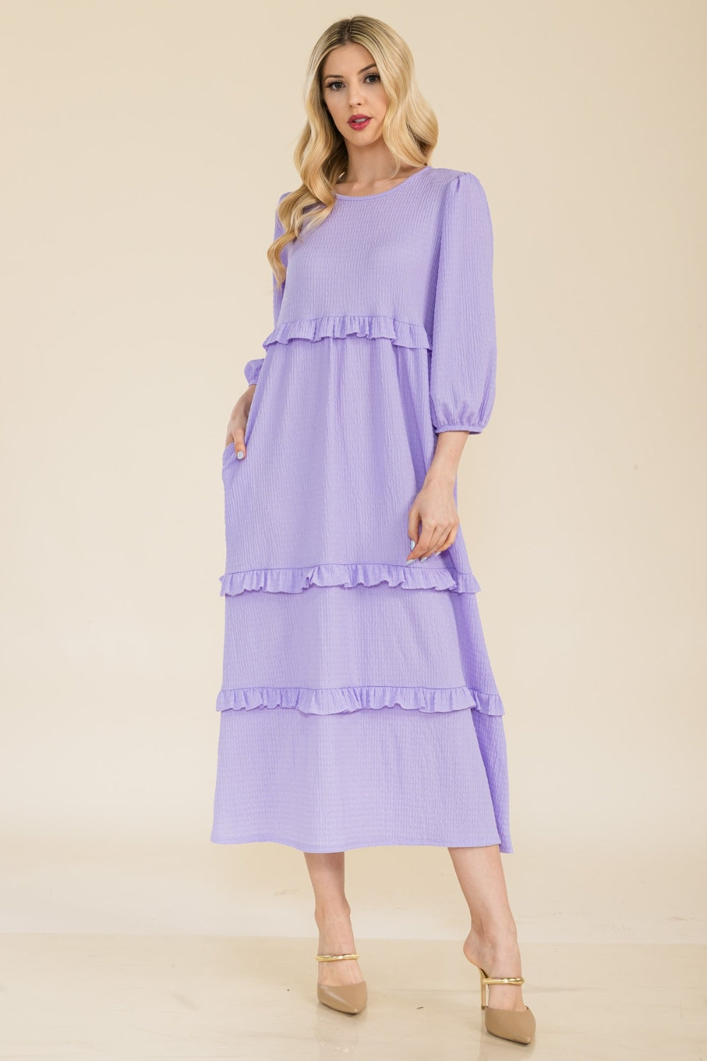 Celeste Full Size Tiered-Ruffle Midi Dress Lilac