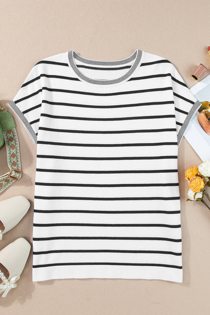 Women's Striped Knit Top White