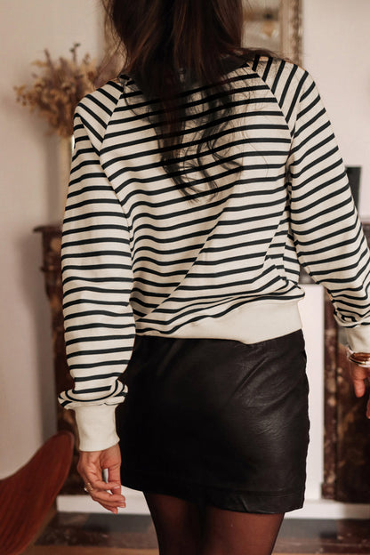 Back-to-School Striped Button Sweatshirt