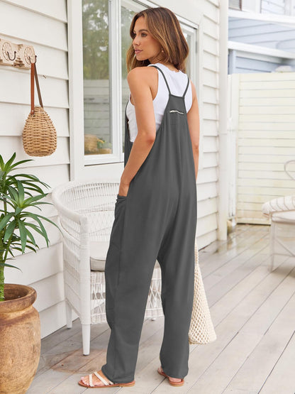 V-Neck Spaghetti Strap Jumpsuit Dark Gray