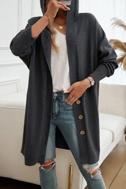 Devine Button Up Long Sleeve Hooded Cardigan