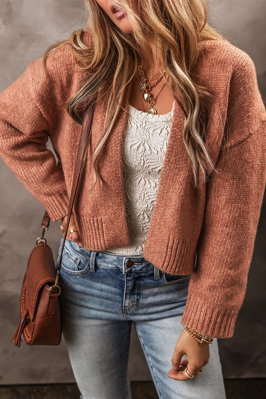 Open Front Dropped Shoulder Cardigan Ochre