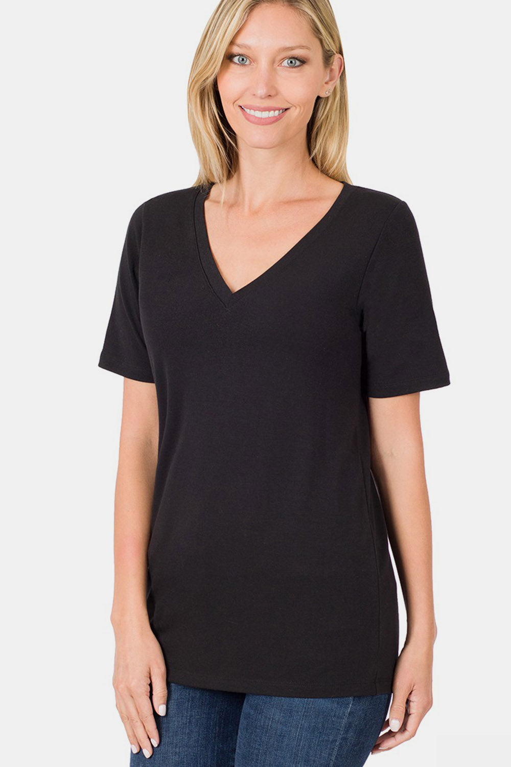 Zenana V-Neck Short Sleeve T-Shirt Black