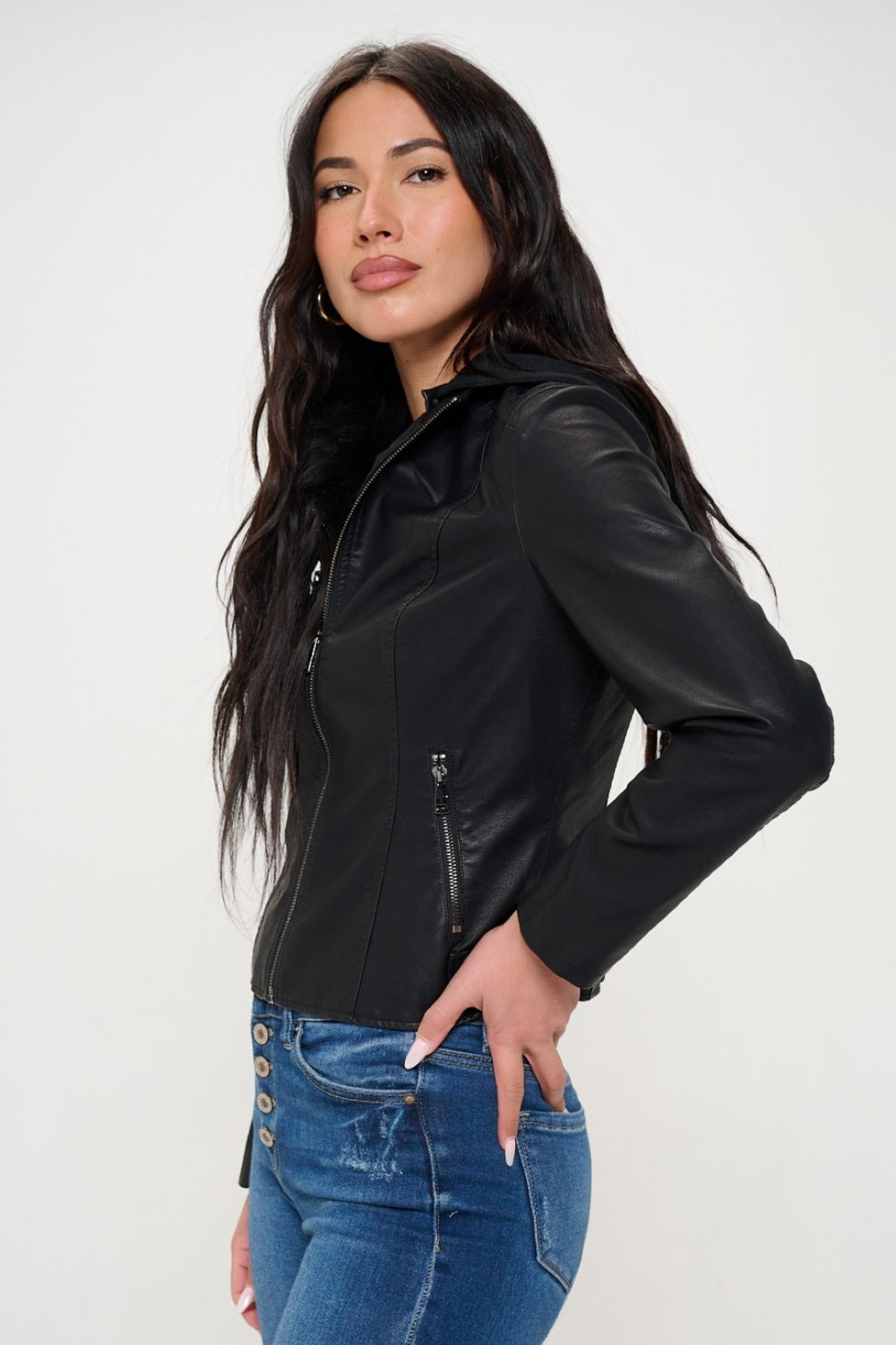 Vegan Leather Hooded Jacket