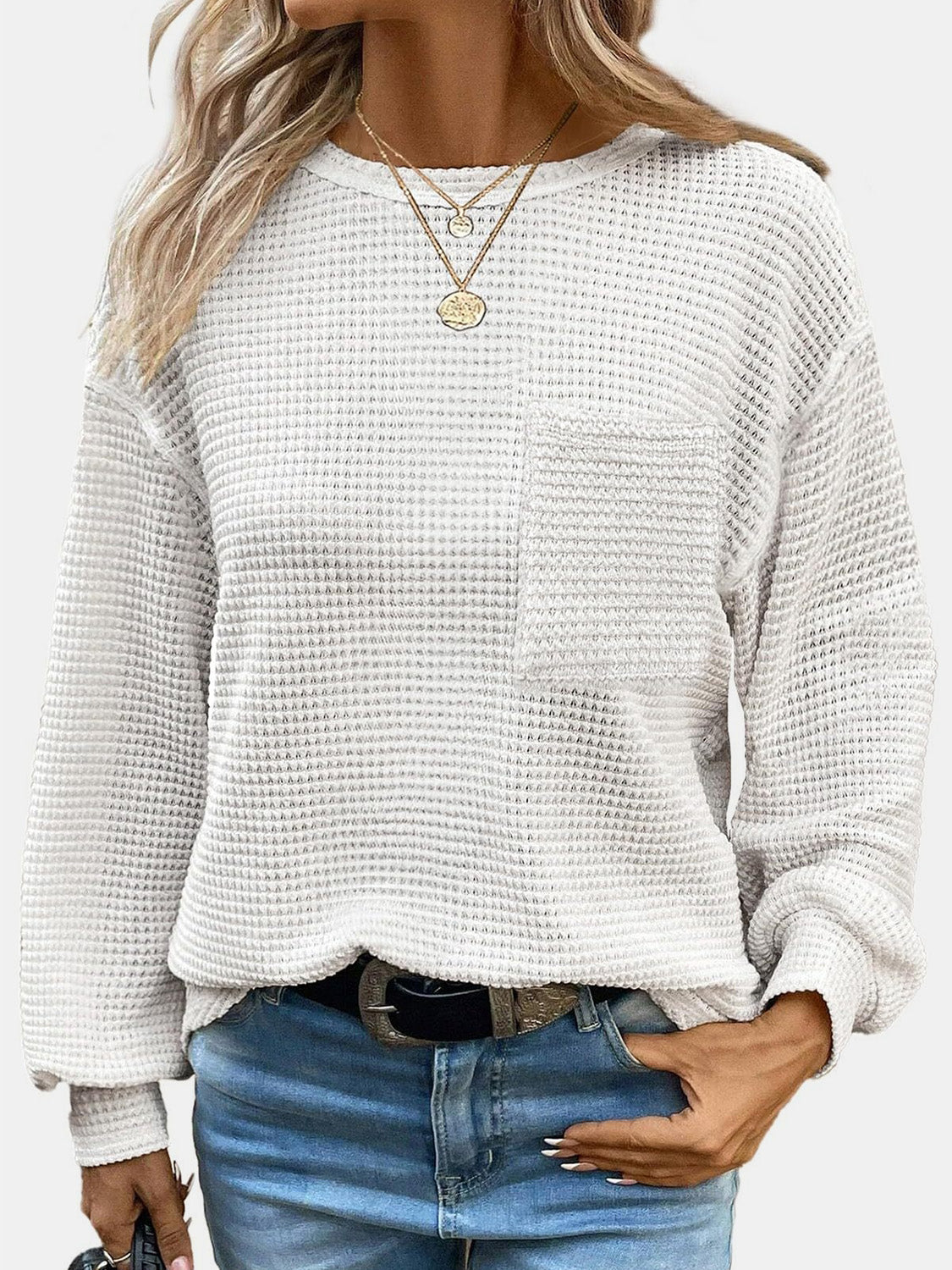 Mandy Round Neck Long Sleeve T-Shirt White