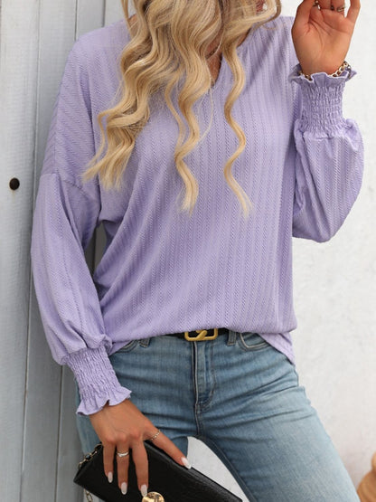 Textured Lantern Sleeve Top Lilac