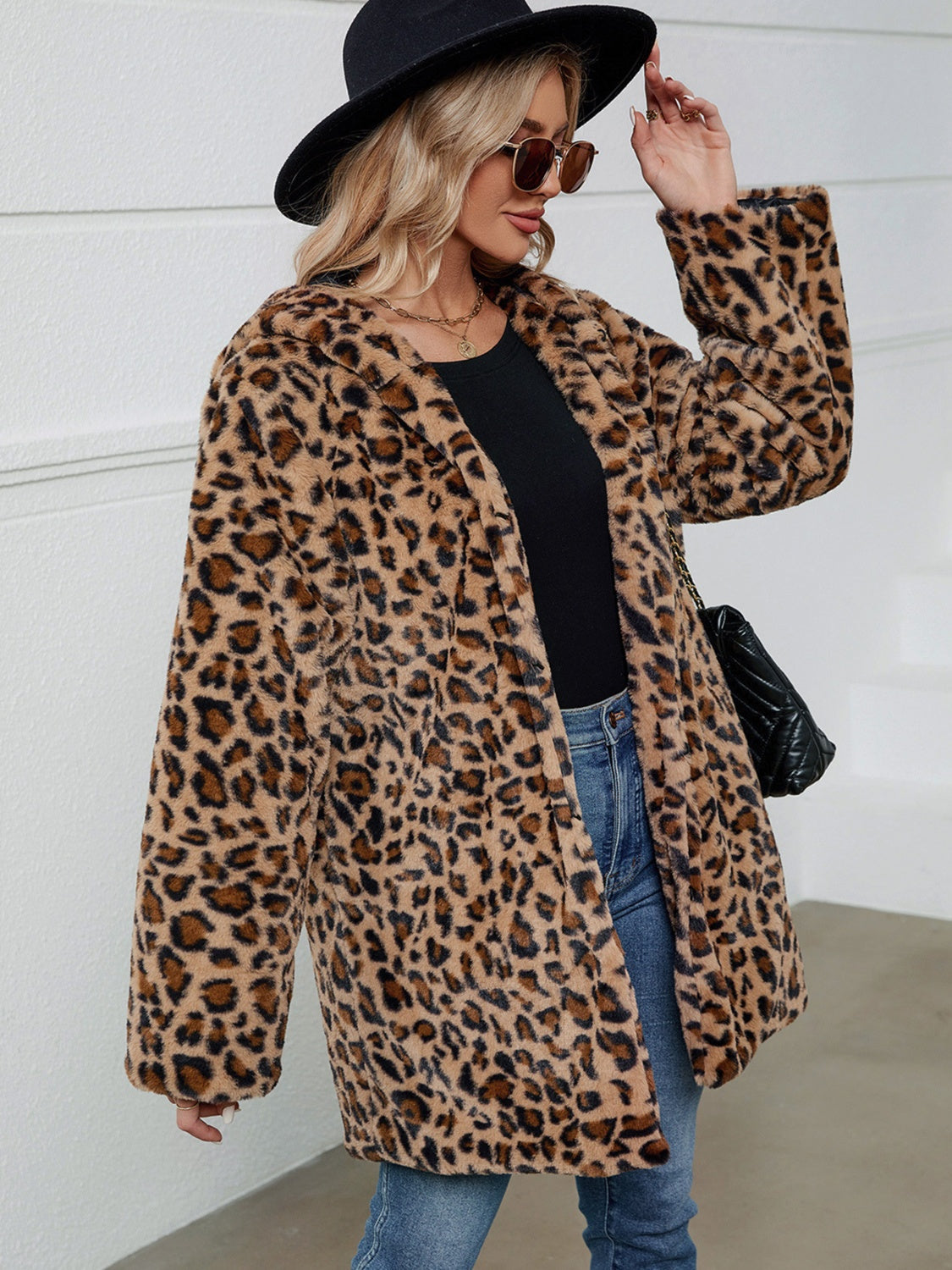 Fuzzy Leopard Print Hoodie Jacket