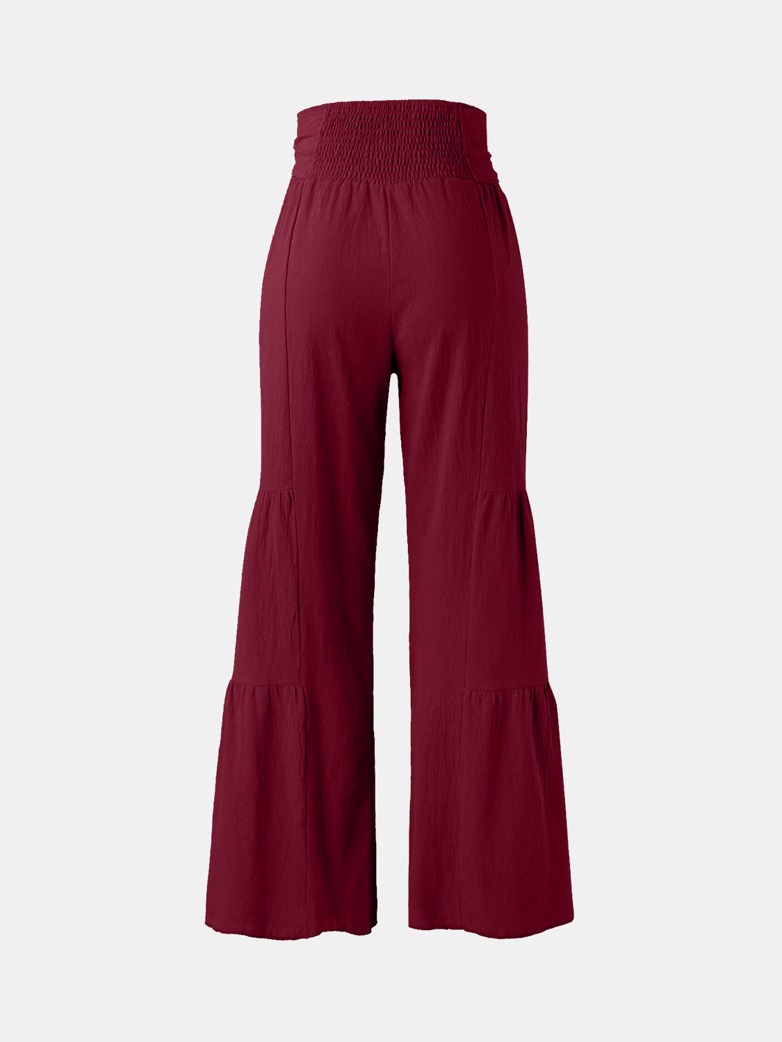 Tied Ruched Wide Leg Pants Burgundy