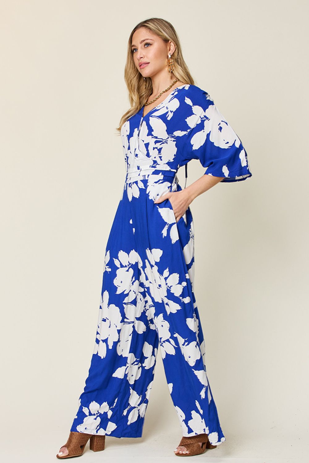 Printed Tie-Back Wide-Leg Jumpsuit