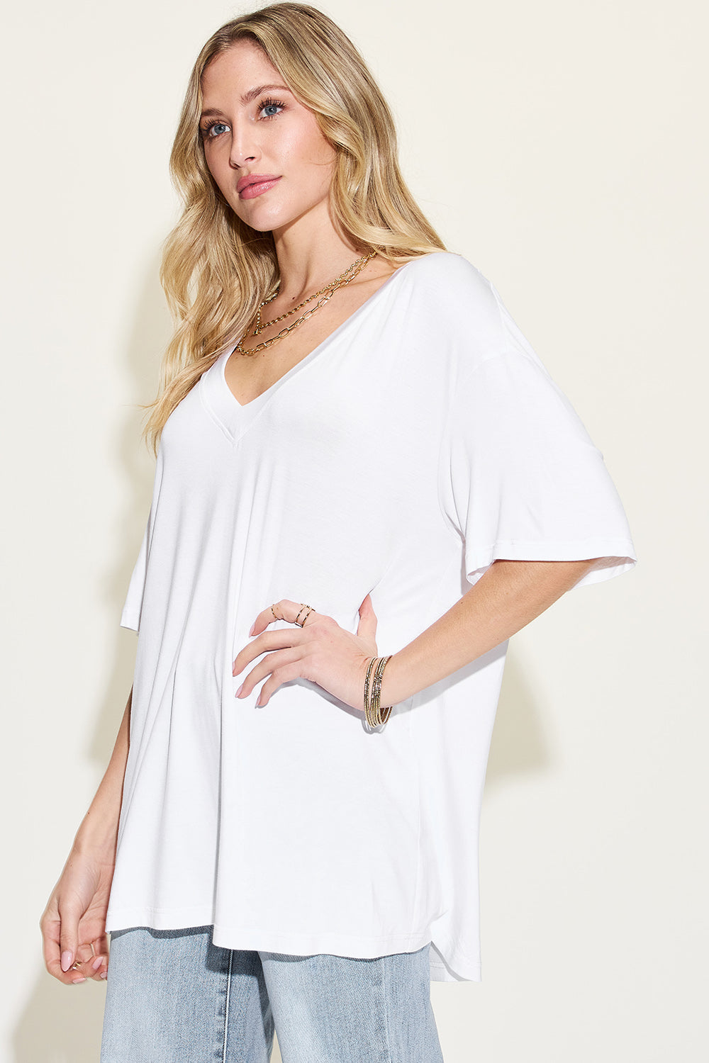 Relaxed Fit Bamboo Tee with Drop Shoulder