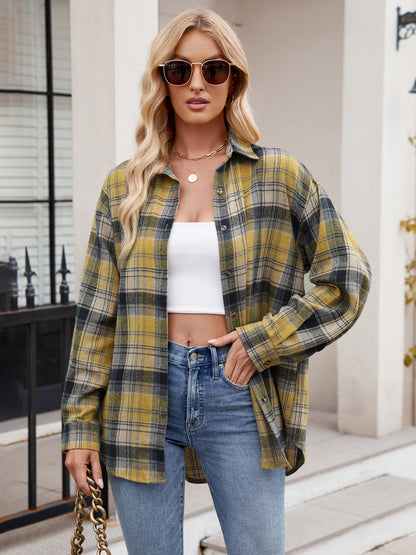 Super Soft Plaid Button-Down Mustard