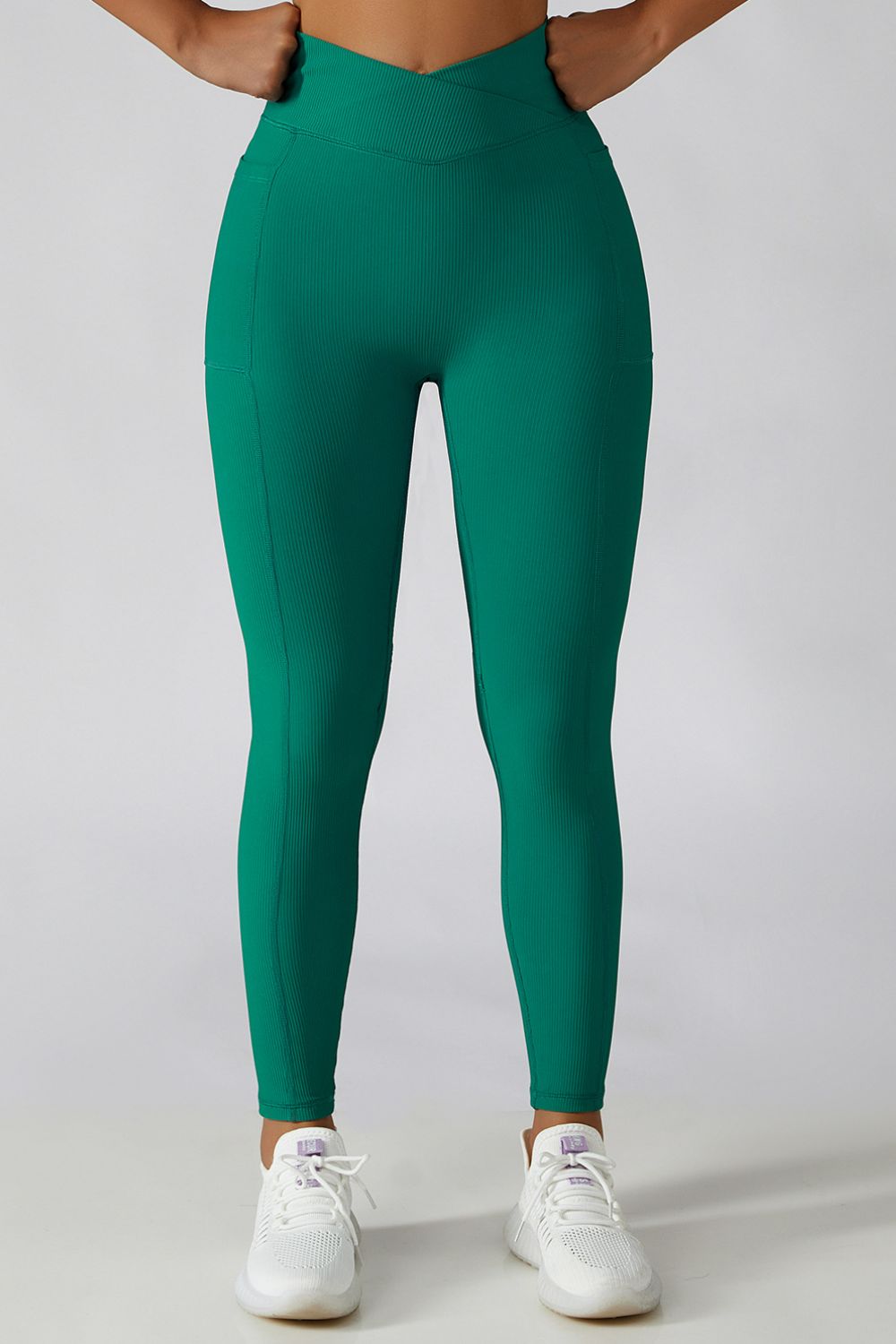 High-Waist Pocket Leggings with Crossover Detail Mid Green