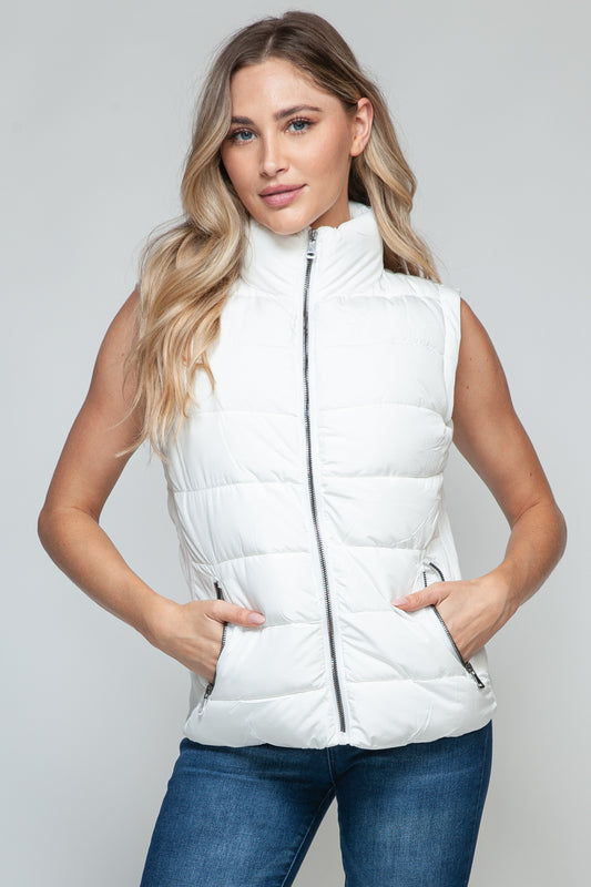 Snobbish Zip Up Turtleneck Vest with Pockets White