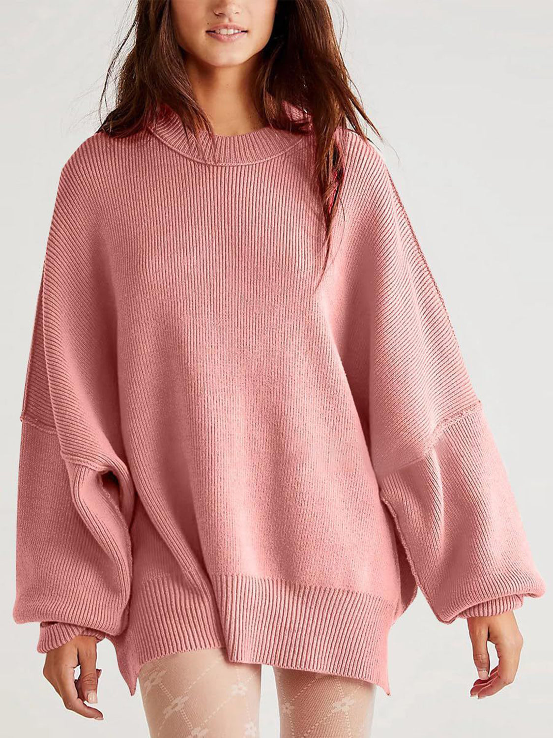 Round Neck Long Sleeve Sweater Dusty Pink