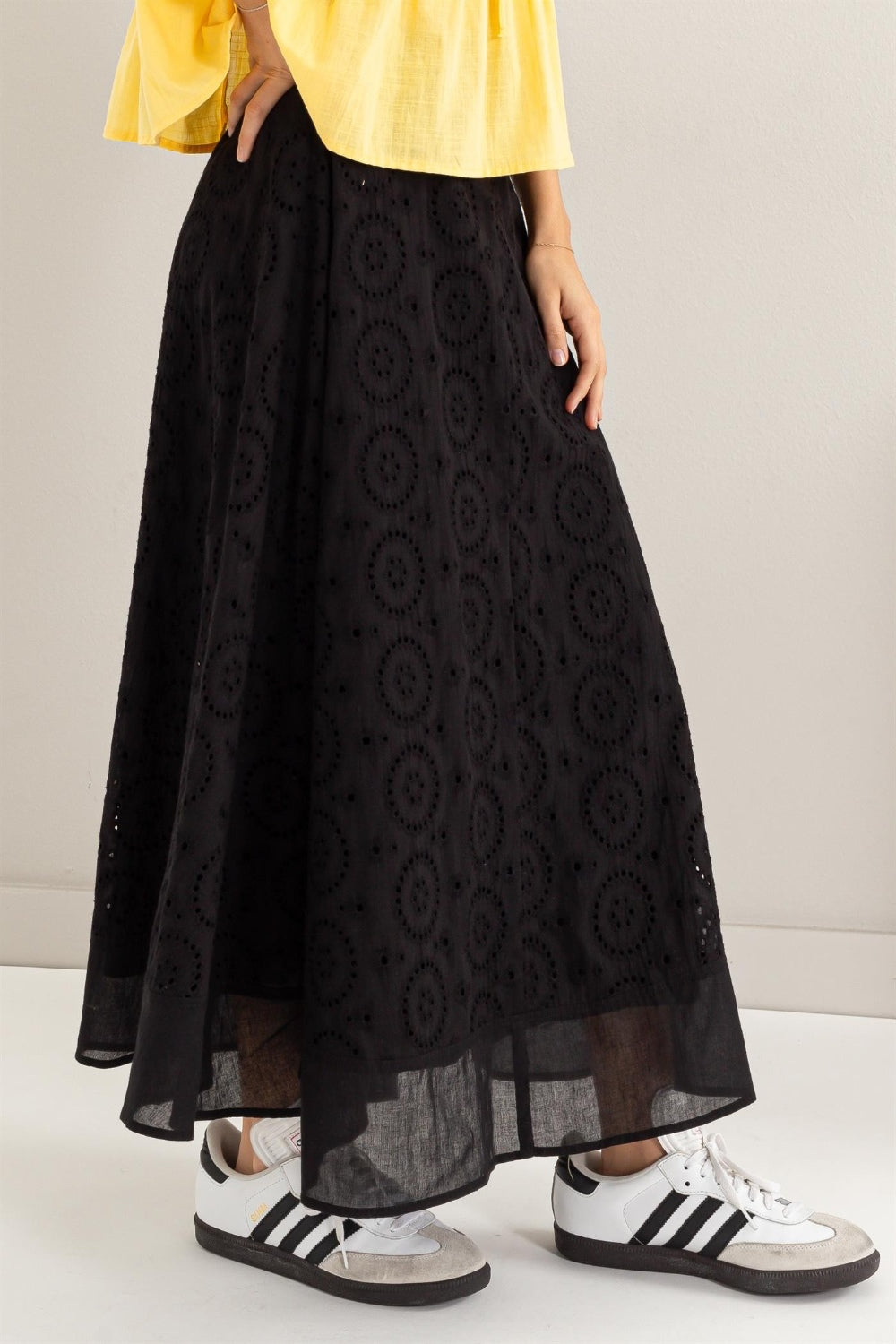 HYFVE Eyelet High-Waist Midi Skirt Black