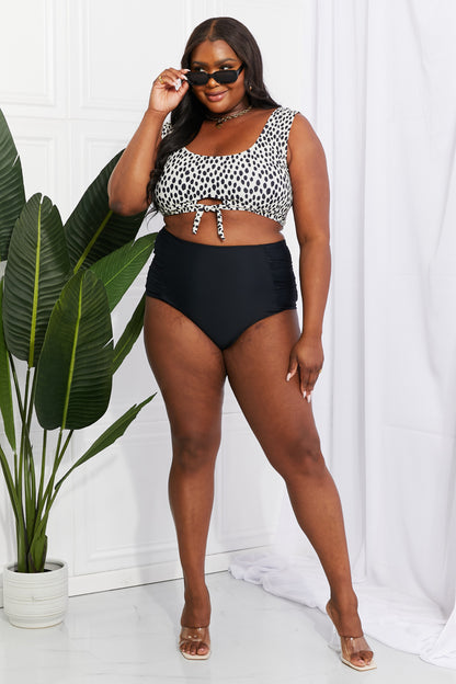 Black Ruched High Waist Bikini with Crop Top