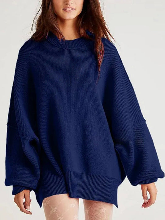 Round Neck Long Sleeve Sweater Navy