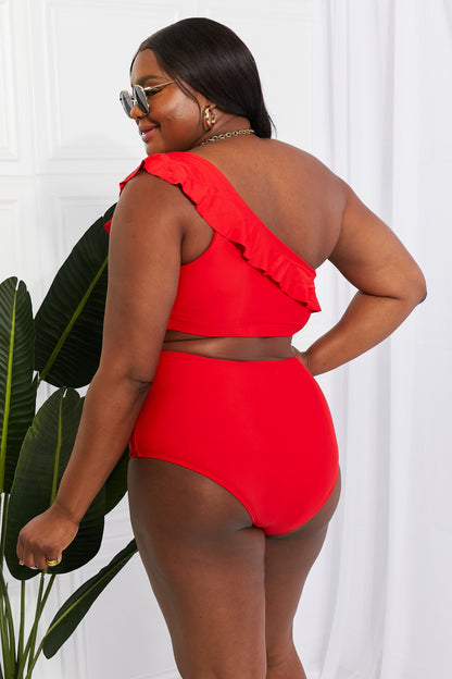 Red Ruffle One-Shoulder High-Waisted Bikini