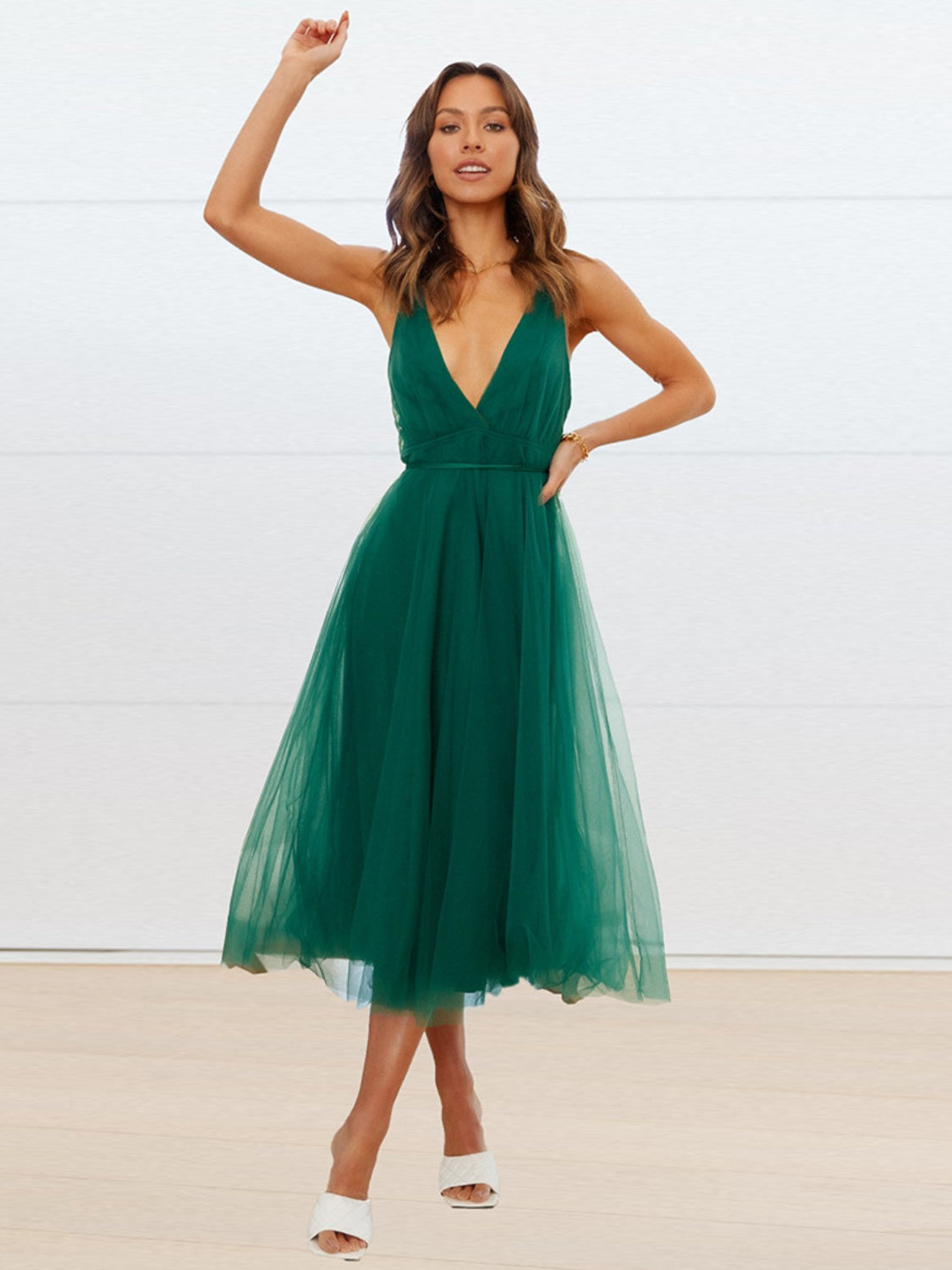 Sexy Backless Crisscross Midi Dress Dark Green