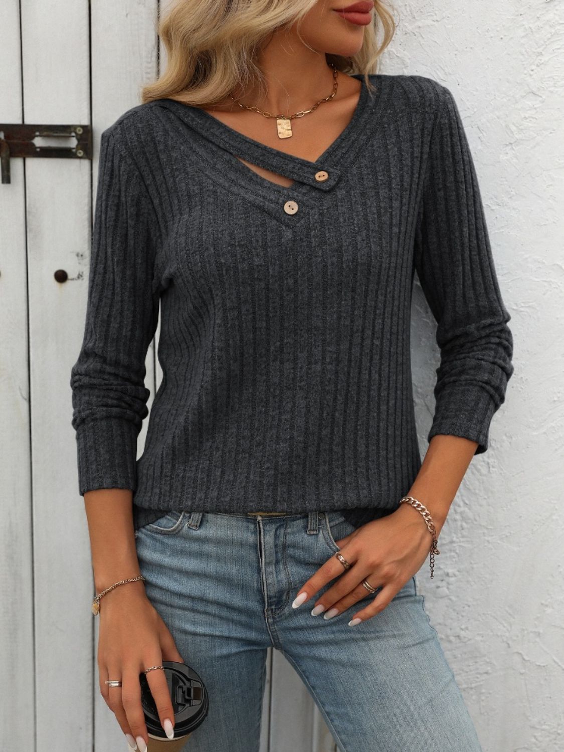 Back to School Ribbed V-Neck Tee