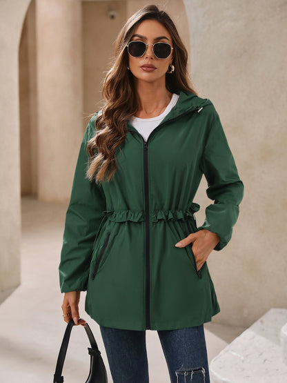 Waterproof Hooded Windbreaker Jacket Dark Green