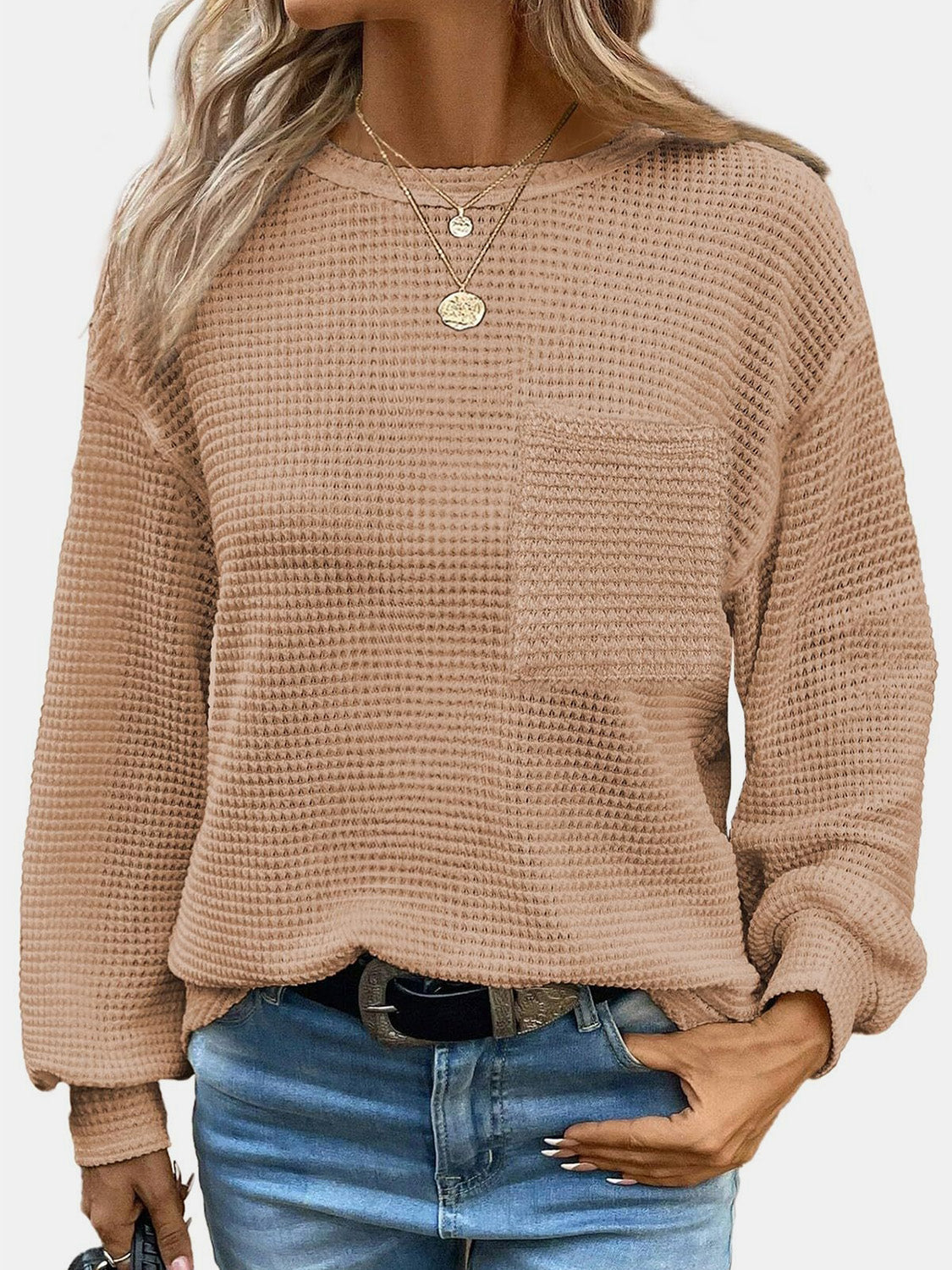 Mandy Round Neck Long Sleeve T-Shirt Camel