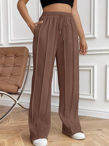 Drawstring Wide Leg Pants with Pockets Brown