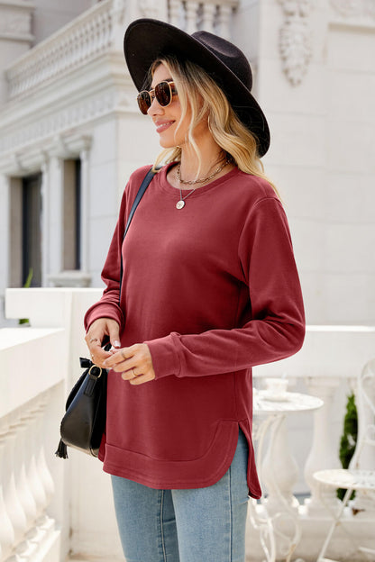 Round Neck Slit Tunic Top