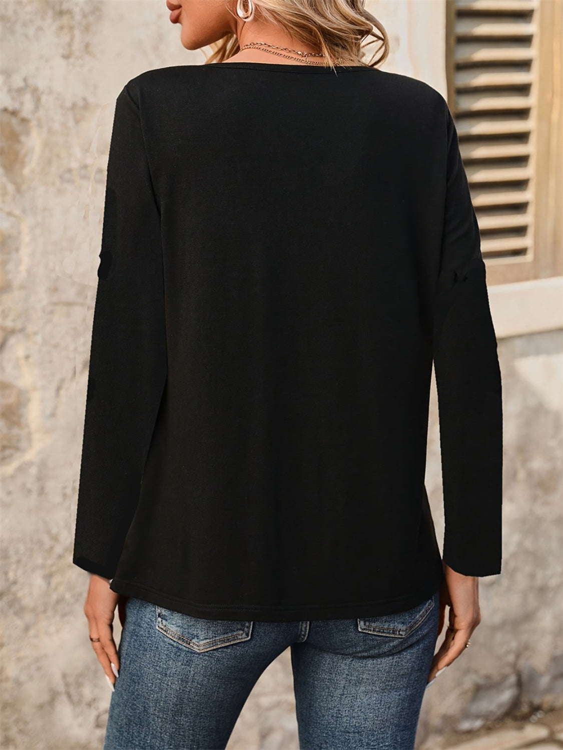 Notched Long Sleeve T-Shirt