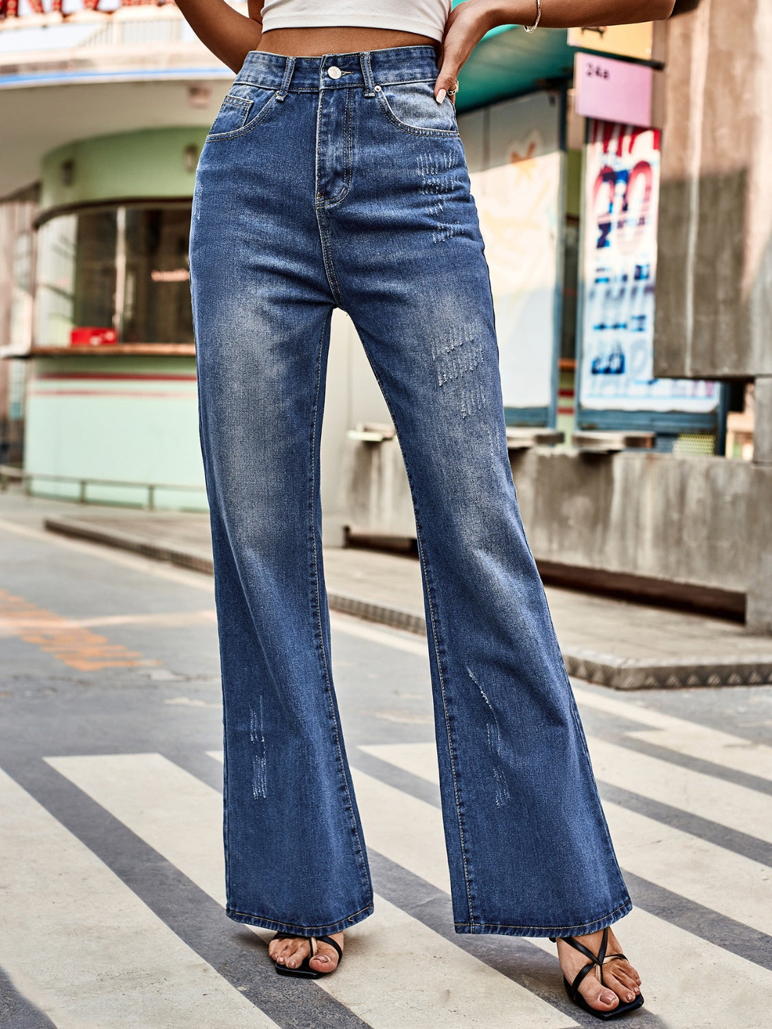 High Rise Bootcut Jeans with Pockets