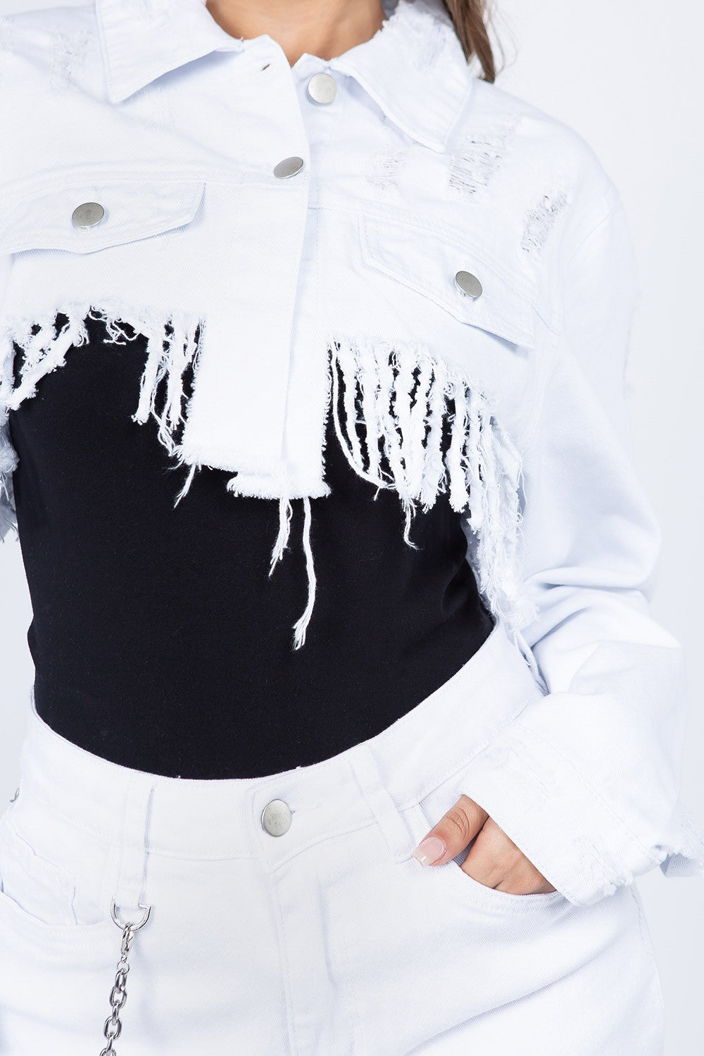 Women's Distressed Denim Crop Jacket