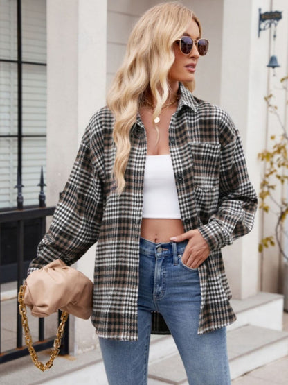 Stretchy Plaid Button-Down Shirt