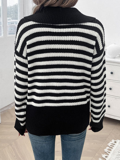 Women's Striped Sweater Collar