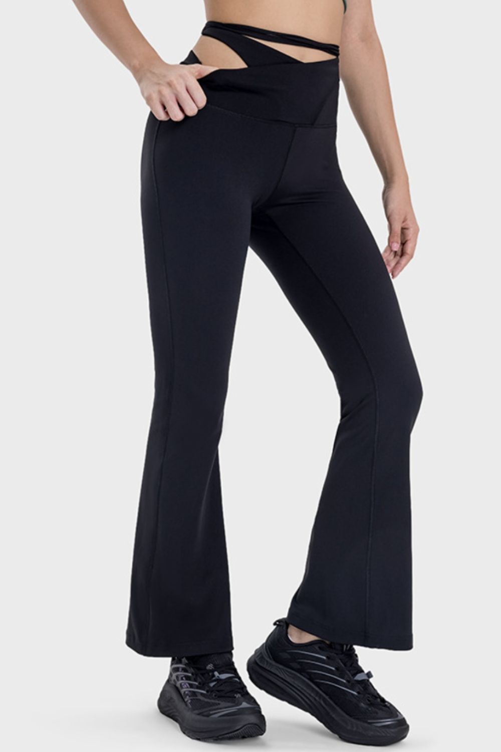 Tied Mid-Rise Waist Active Pants Black