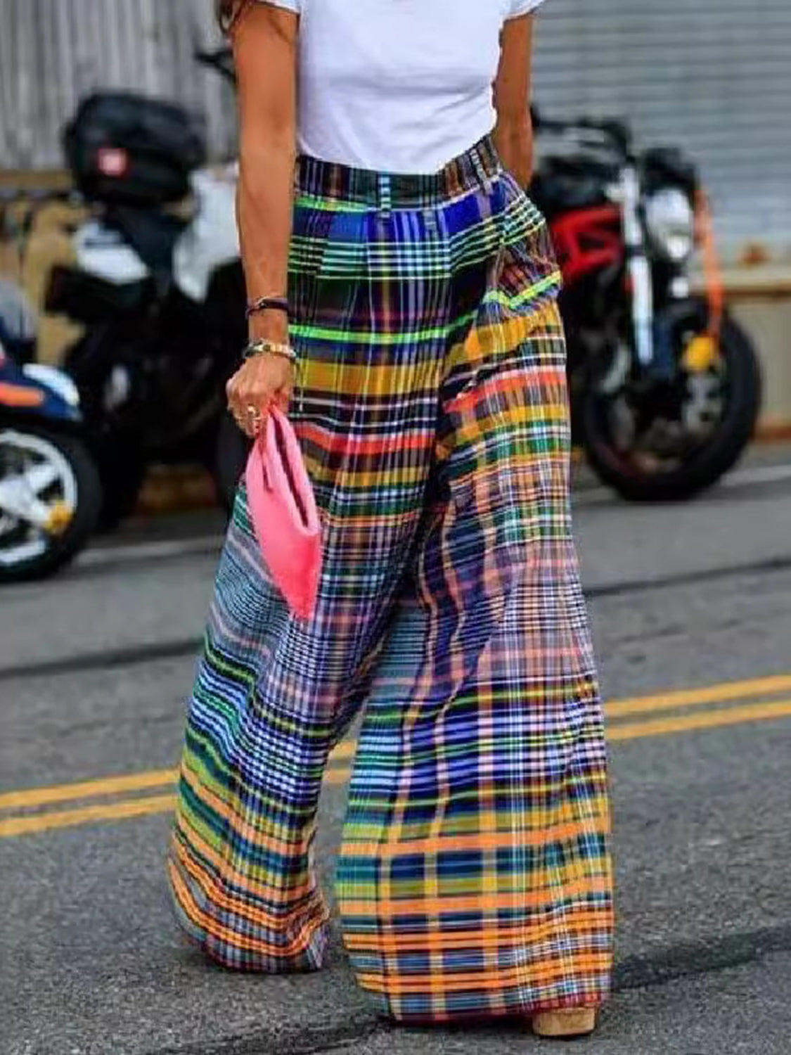 Full Size Plaid Wide Leg Pants Plaid