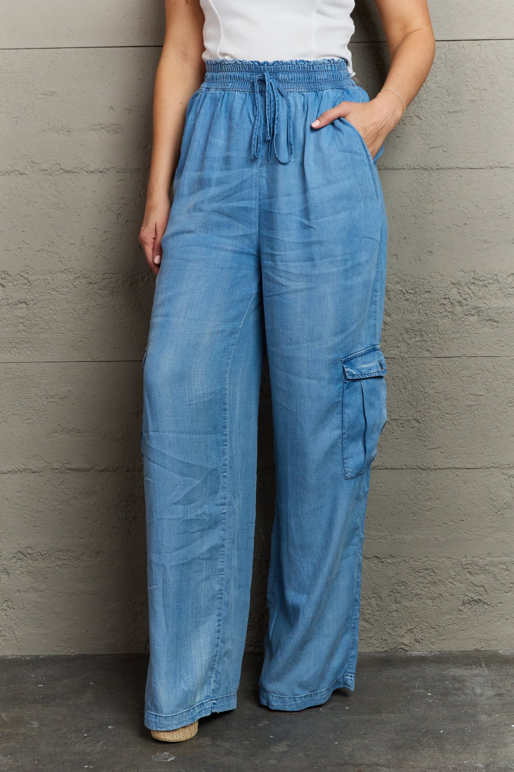 Relaxed Fit Denim Cargo Pants Denim