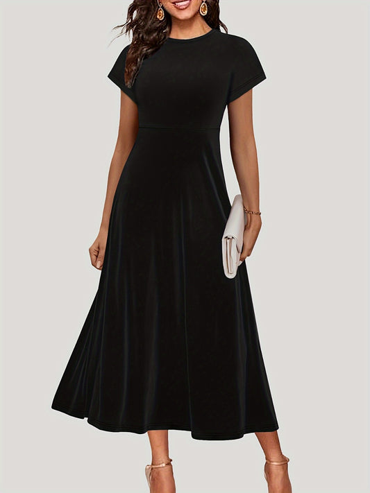 Classic Short Sleeve Midi Dress Black