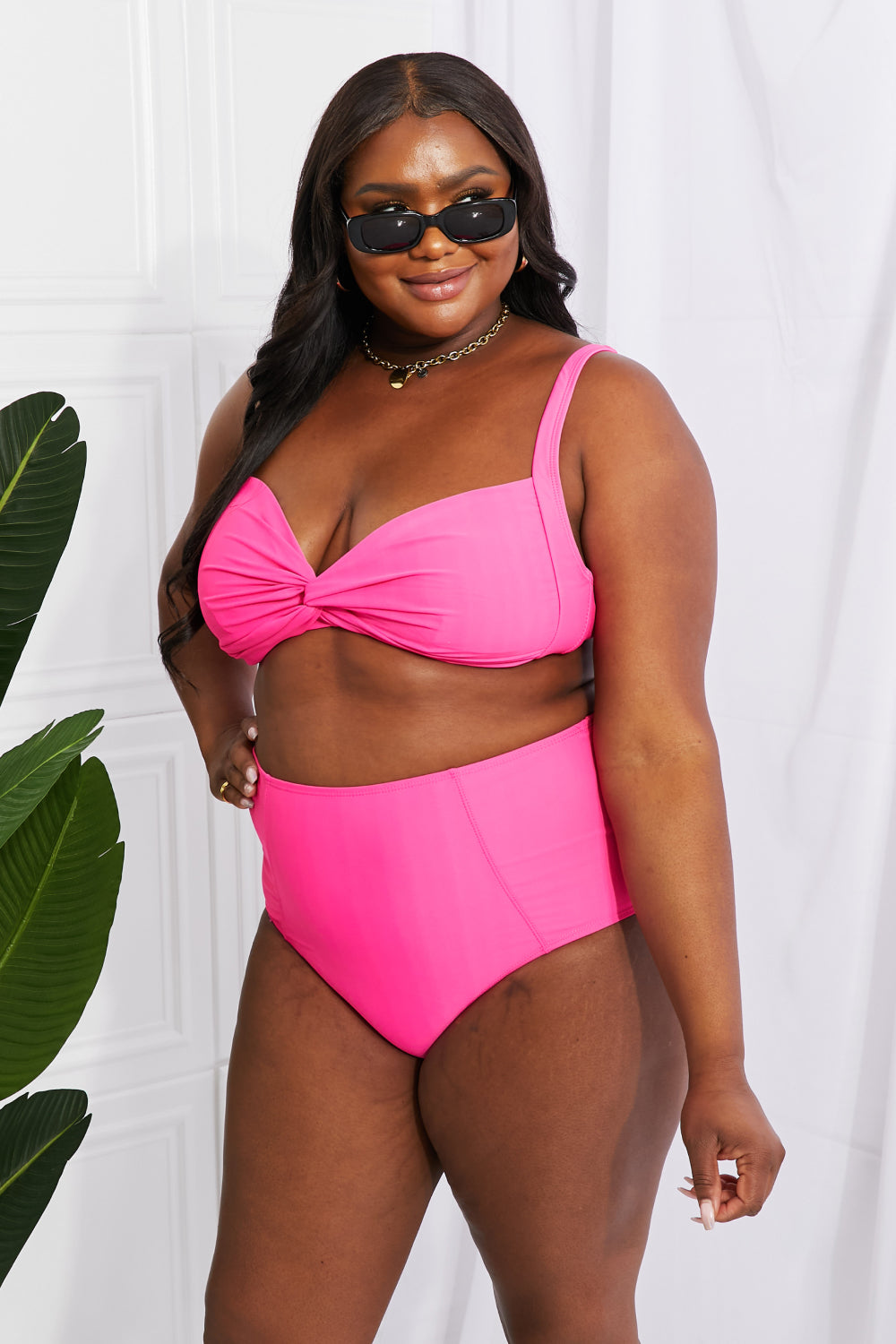 Pink High-Waisted Twist Bikini